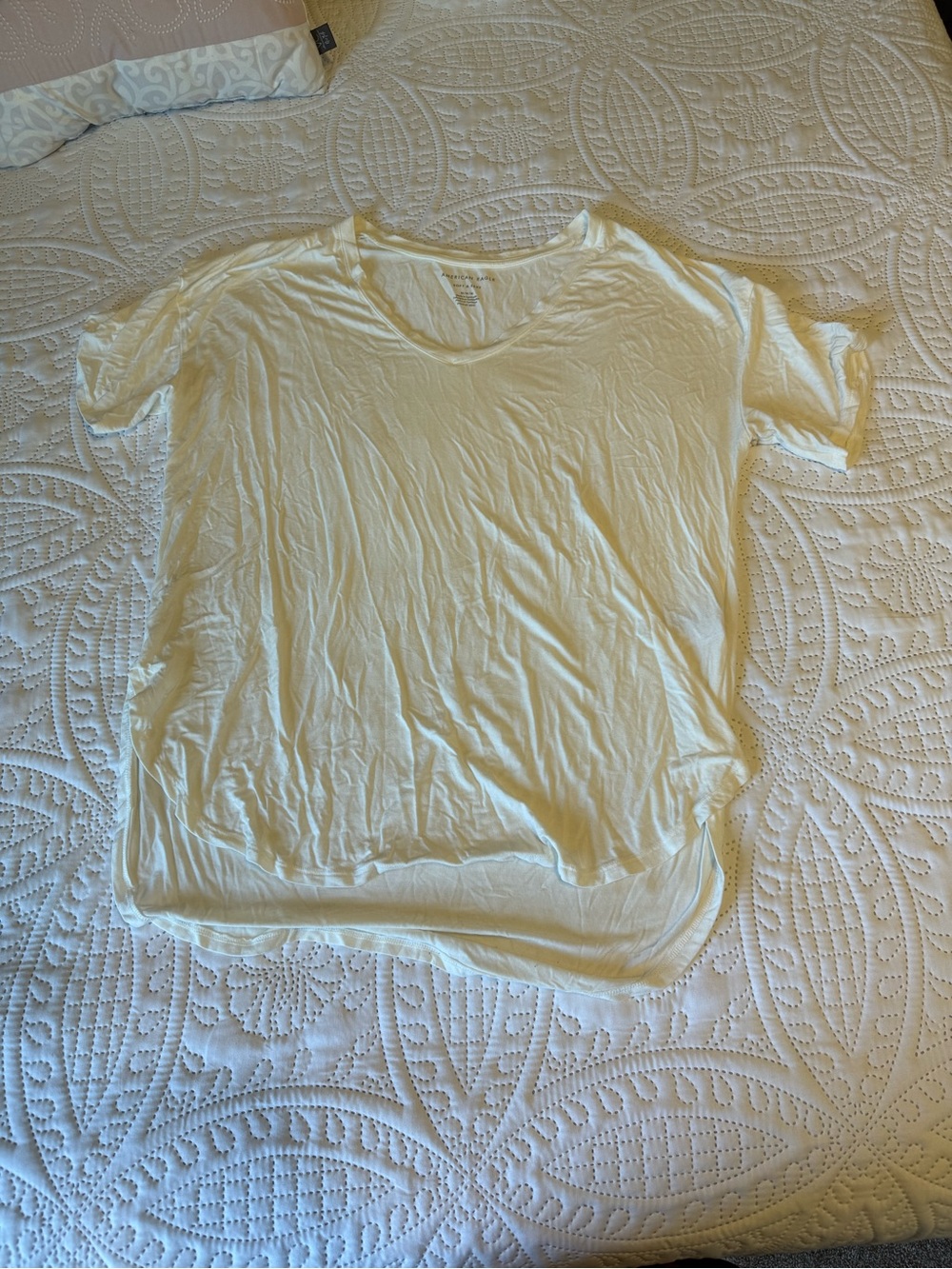 American Eagle Light Cream Women's Short-Sleeve Scoop Neck Top soft & sexy